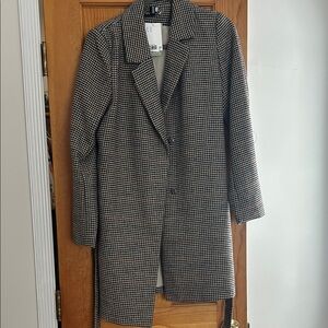 H&M Black and White Checkered Trench Coat